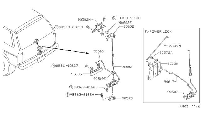 1994 Nissan Pathfinder Back Door Lock Assembly Diagram for 90500-41G20