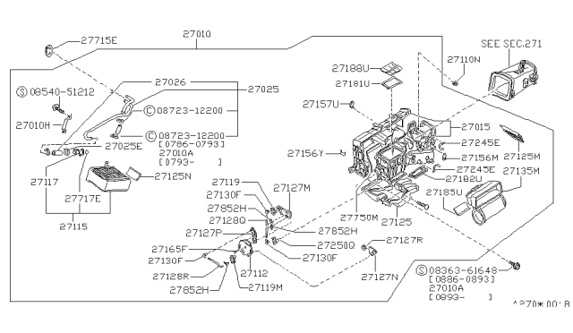 1993 Nissan Pathfinder Lever-Heater Cock Diagram for 27157-86G00