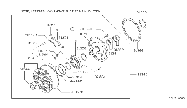 1989 Nissan Pathfinder Cover Assy-Oil Pump Diagram for 31350-41X04