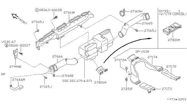 1994 Nissan Pathfinder Duct-Heater Floor,Rear L Diagram for 27833-55G00
