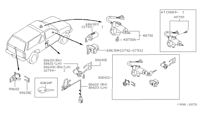 1994 Nissan Pathfinder Key Set-Cylinder Lock Diagram for 99810-85P87