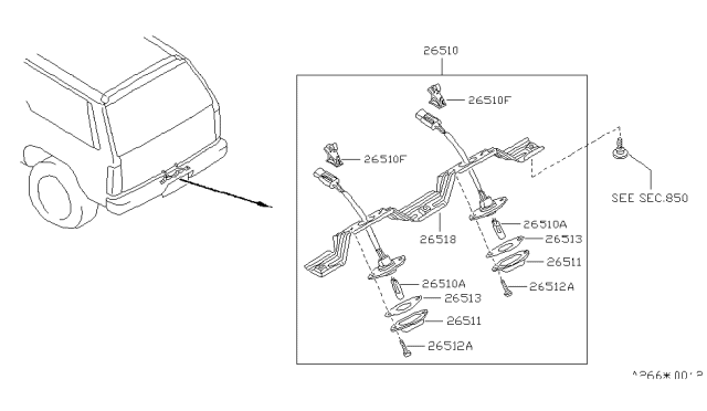 1993 Nissan Pathfinder Lamp Assembly-License Diagram for 26510-41G00