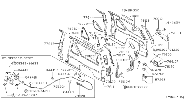 1989 Nissan Pathfinder STRIKER Assembly Lock Gas Filler Diagram for 78846-41G00