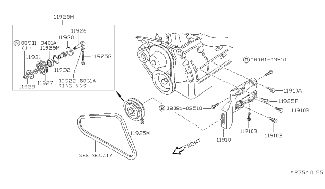 1989 Nissan Pathfinder Compressor Mounting & Fitting Diagram 3