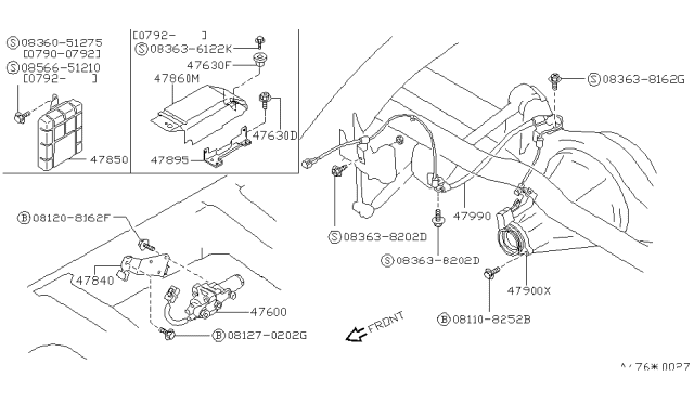 1993 Nissan Pathfinder Sensor Assembly Anti SKID Rear Diagram for 47900-92G12