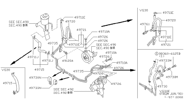 1990 Nissan Pathfinder Hose Assy-Control Valve Diagram for 49721-41G00