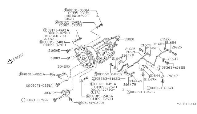 1993 Nissan Pathfinder Auto Transmission,Transaxle & Fitting Diagram 1