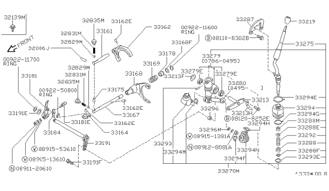 1994 Nissan Pathfinder Transfer Shift Lever,Fork & Control Diagram