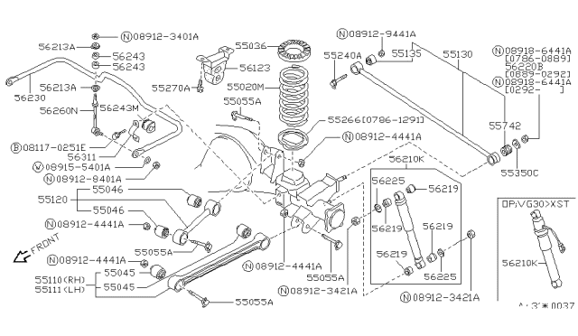 1990 Nissan Pathfinder Spring-Rear Suspension Diagram for 55020-41G02