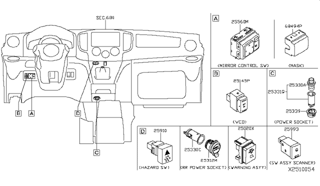 2018 Nissan NV Switch Assy-Mirror Control Diagram for 25570-3RA1A