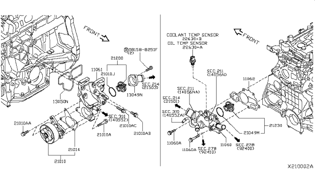 2017 Nissan NV Cooling System-Water Pump Outlet Diagram for 11060-3LM0A