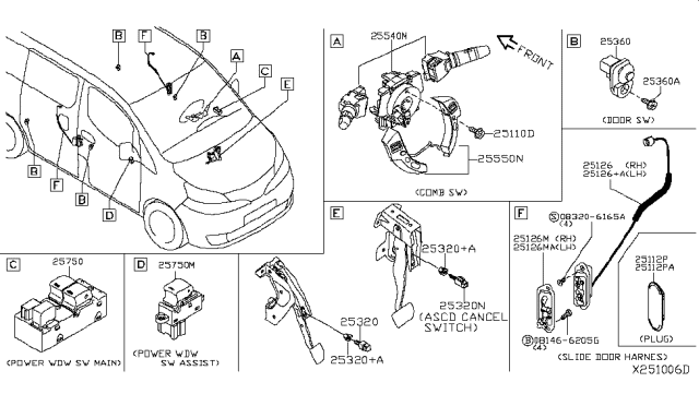 2017 Nissan NV Switch Assy-Combination Diagram for 25560-3TP1C