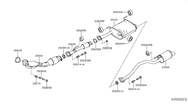2019 Nissan NV Exhaust Tube Assembly, Rear Diagram for 20050-3LM0A