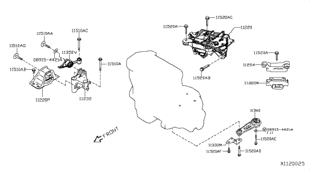 2015 Nissan NV Engine Mounting Buffer Assembly, Rear Diagram for 11360-3LM0A