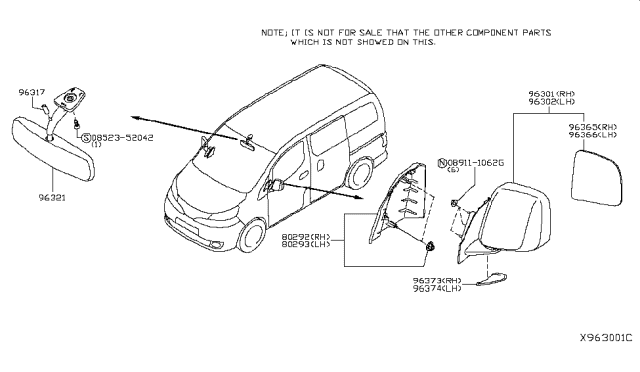 2017 Nissan NV Mirror Body Cover, Driver Side Diagram for 96374-3LM0B