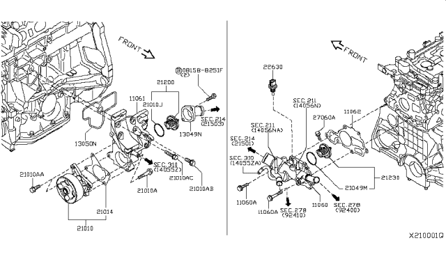 2013 Nissan NV Water Pump, Cooling Fan & Thermostat Diagram