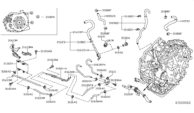 2019 Nissan NV Hose - Radiator To Oil Cooler Diagram for 21635-3RZ0A