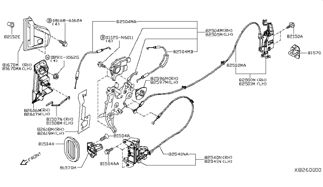 2013 Nissan NV Slide Door Remote Control Assembly,Right Diagram for 82504-3LM0D