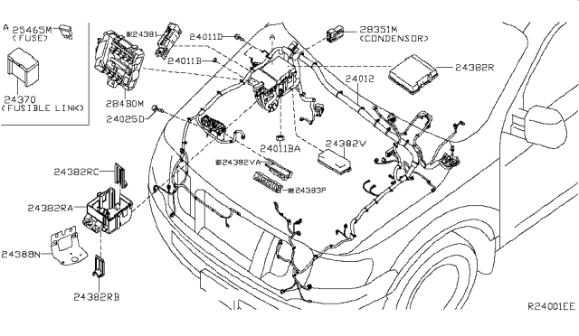 2015 Nissan NV Harness Assy-Engine Room Diagram for 24012-9JE1E