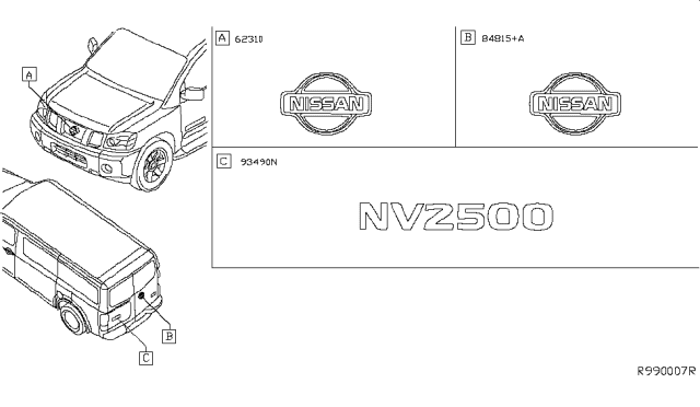 2019 Nissan NV Emblem & Name Label Diagram