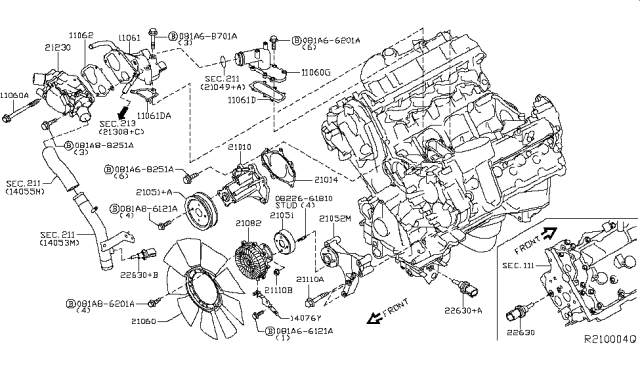 2018 Nissan NV Pump Assembly Water Diagram for 21010-7Y026