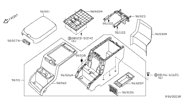 2014 Nissan NV Tray-Console Diagram for 96925-1PA0A
