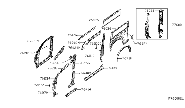 2017 Nissan NV Body-Front Side,Outer RH Diagram for 76012-1PA0A