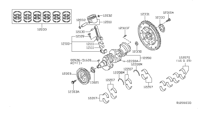 2013 Nissan NV Piston,Crankshaft & Flywheel Diagram