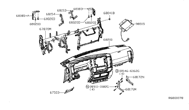 2012 Nissan NV Instrument Panel,Pad & Cluster Lid Diagram 1