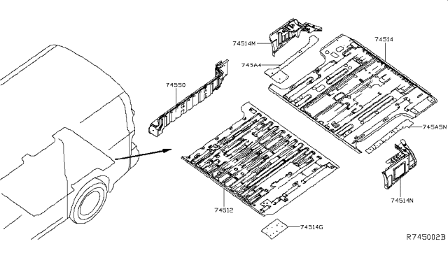 2019 Nissan NV Floor-Rear,Front Diagram for 74512-1PA0A