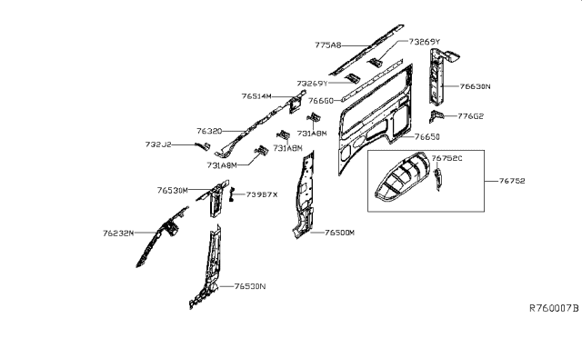 2015 Nissan NV Panel Assy-Side,Rear Inner RH Diagram for 76650-9JH0A