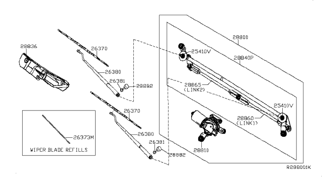 2019 Nissan NV Windshield Wiper Arm Assembly Diagram for 28881-1PA0A