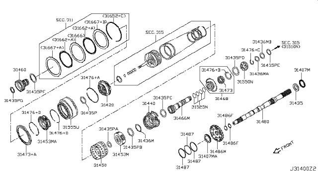 2019 Nissan NV Carrier Assy-Mid Diagram for 31453-1XJ0B
