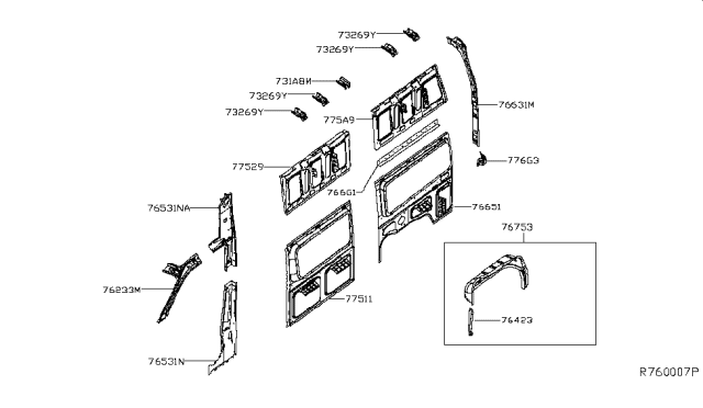 2017 Nissan NV Extension-Side Panel Inner,Center LH Diagram for G7529-1PCMA