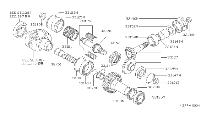 1992 Nissan Axxess Ring-Snap,Ring Gear Diagram for 33138-56E15