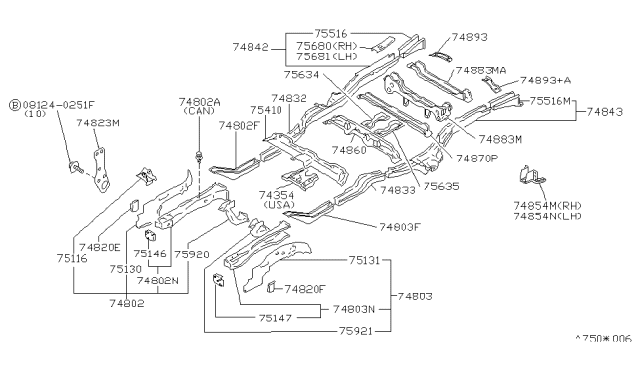 1989 Nissan Axxess Member Assembly-Cross Differential Mounting Diagram for 75640-30R00