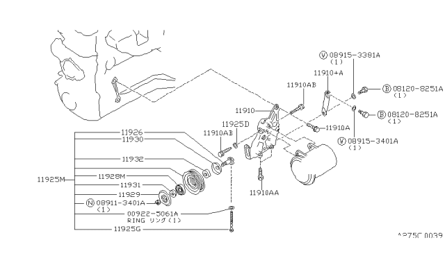 1994 Nissan Axxess Compressor Mounting & Fitting Diagram