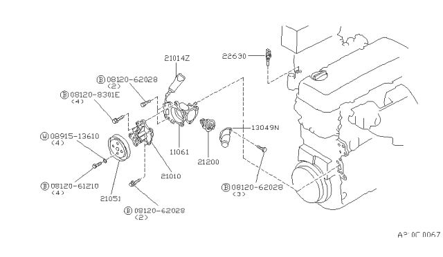 1989 Nissan Axxess Thermostat Housing Diagram for 11061-30R00