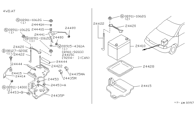 1993 Nissan Axxess Battery & Battery Mounting Diagram