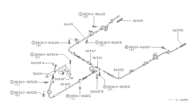 1993 Nissan Axxess Lever Assy-Center Diagram for 36510-40R01