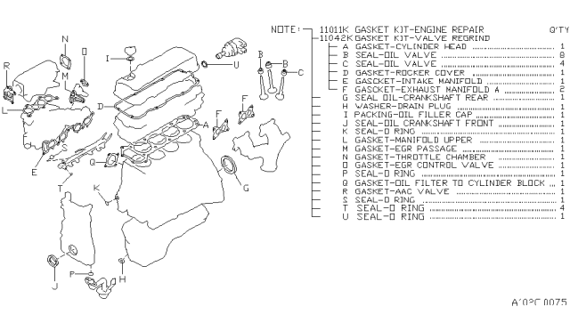 1994 Nissan Axxess Gasket Valve Kit Diagram for 11042-30R25