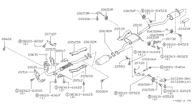 1990 Nissan Axxess Exhaust Tube & Muffler Diagram 1