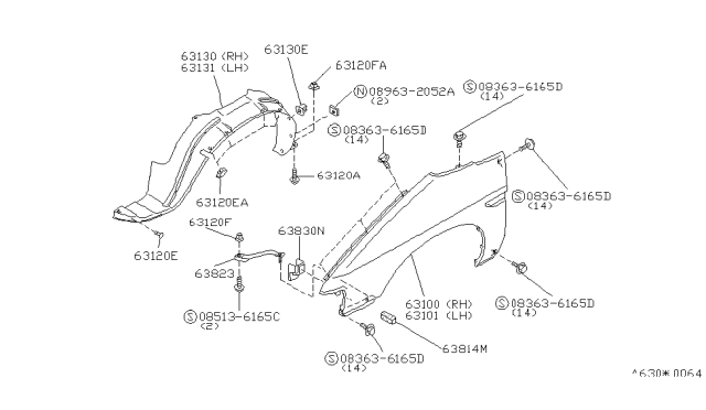 1994 Nissan Axxess Stay Assy-Front Fender Diagram for 63180-30R00