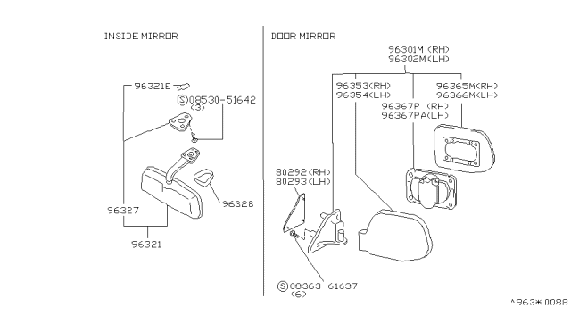 1990 Nissan Axxess Mirror Assembly-Outside Diagram for K6302-30R00