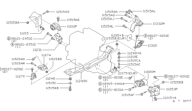 1993 Nissan Axxess Engine & Transmission Mounting Diagram 1