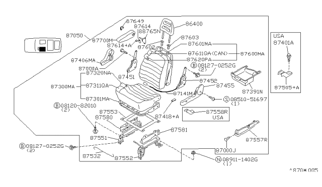 1991 Nissan Axxess Device-RECLINING LH Seat Inside Diagram for 87452-30R00