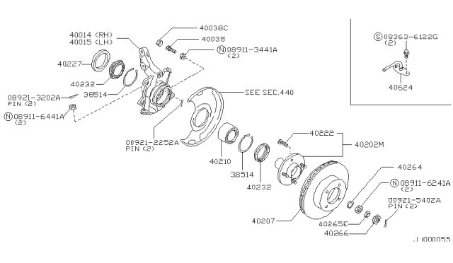 1994 Nissan Axxess Knuckle Spindle-RH Diagram for 40014-85E10