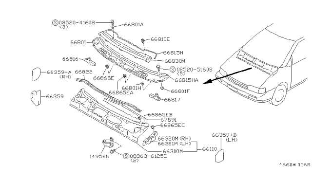 1989 Nissan Axxess COWL Top-Side Diagram for 66321-30R00