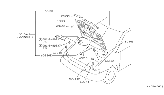 1994 Nissan Axxess Hood Panel,Hinge & Fitting Diagram