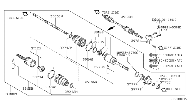 1992 Nissan Axxess Joint Assy-Outer Diagram for 39211-29R00